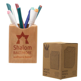 Custom Wood Pencil Cup - Engraved - Natural Beechwood 