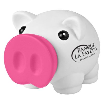 Custom Mini Prosperous Piggy Bank - White With Pink 