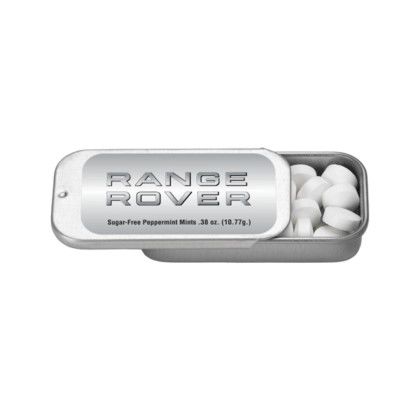 Custom Small Silver Rectangular Slider Tin with Mints - Wintergreen