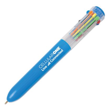 Custom Printed Ten Color Retractable Pen - Blue 