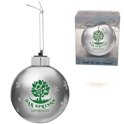 Custom Flashing Light-Up Ornament - Silver