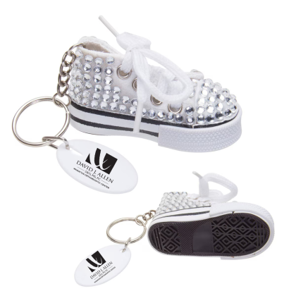 Custom Gym Shoe Bling Keytag - White/White