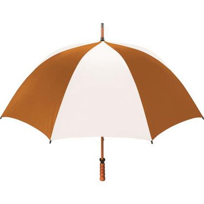 Premium Imprinted Windproof umbrella with pewter tipped wooden shaft - Texas Orange/white