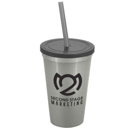 Custom Tumbler with Lid & Straw Mix and Match Colors - Metallic Silver 
