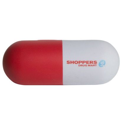 Promotional Pill Stress Toy - Healthcare Giveaways - White with Red