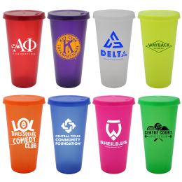 Logo Printed 26 oz Color Tumbler With Lid | Custom Stadium Cups