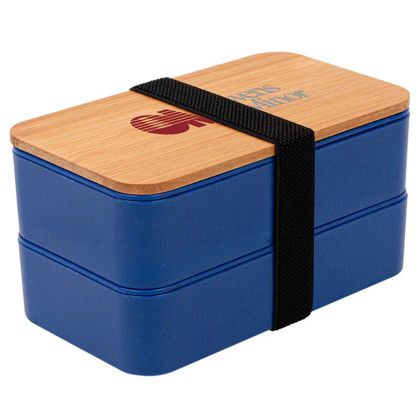 Logo Imprinted Wheat Straw Bento Box - Blue