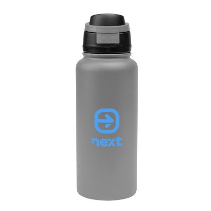 Custom 32 oz Pop Sip Recycled Stainless Steel Bottle - Gray with black Custom 32 oz Pop Sip Recycled Stainless Steel Bottle - Gray with black