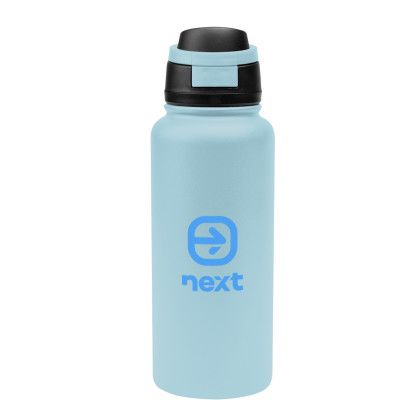 Custom 32 oz Pop Sip Recycled Stainless Steel Bottle - Light blue with black Custom 32 oz Pop Sip Recycled Stainless Steel Bottle - Light blue with black