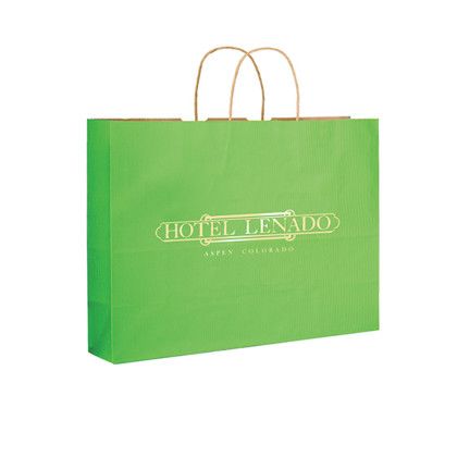Custom 16 x 13 Matte Colored Shopping Bag with Gusset - Foil Stamp - Lime green