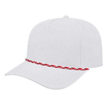 White-Red-White-Black Embroidered Athletic Rope Cap