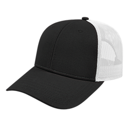 Low Profile Trucker Mesh Back Cap - Faux Leather Applique - Black/WHite Low Profile Trucker Mesh Back Cap - Faux Leather Applique - Black/WHite