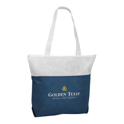 Custom Poly Pro Two-Tone Zippered Tote - White/Navy