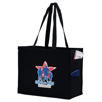 Custom Tote Bag with Side Pockets - Large - Full Color Imprint - Black Custom Tote Bag with Side Pockets - Large - Full Color Imprint - Black