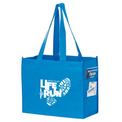 Custom Tote Bag with Side Pockets - Large - Full Color Imprint - Cool Blue Custom Tote Bag with Side Pockets - Large - Full Color Imprint - Cool Blue