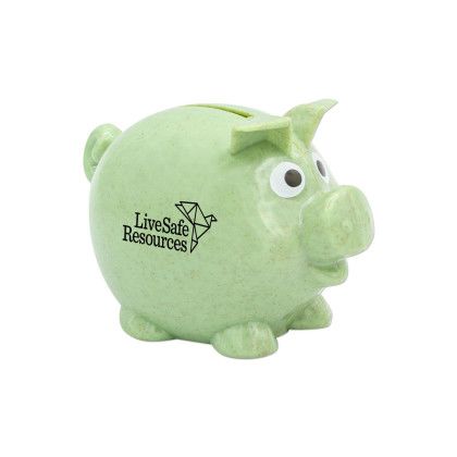 Promotional Wheat Piggy Bank - Green