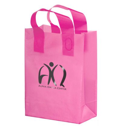 Custom 10 x 13 Frosted Shopping Bag with Gusset - Foil Stamp - Pink Custom 10 x 13 Frosted Shopping Bag with Gusset - Foil Stamp - Pink