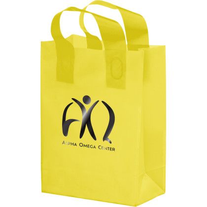 Custom 10 x 13 Frosted Shopping Bag with Gusset - Foil Stamp - Yellow Custom 10 x 13 Frosted Shopping Bag with Gusset - Foil Stamp - Yellow