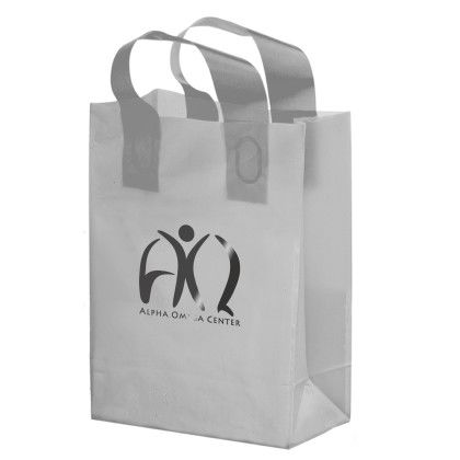 Custom 10 x 13 Frosted Shopping Bag with Gusset - Silver Custom 10 x 13 Frosted Shopping Bag with Gusset - Silver