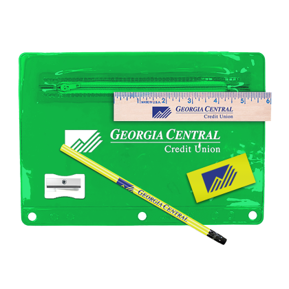 Custom Premium Color School Kit-Pencil-Sharpener-Eraser-Ruler - Translucent Green 