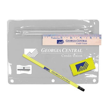 Custom Premium Color School Kit-Pencil-Sharpener-Eraser-Ruler - Clear 