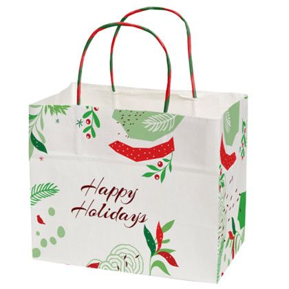 Custom Full Color White Holiday Handle Shopper - 8.5" x 7.25" x 5" - Back side Custom Full Color White Holiday Handle Shopper - 8.5" x 7.25" x 5" - Back side