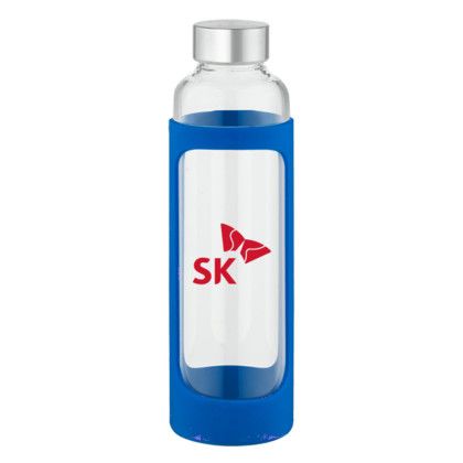 Custom Silicone Sleeve Glass Water Bottle - Blue