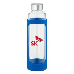 Custom Silicone Sleeve Glass Water Bottle - Blue
