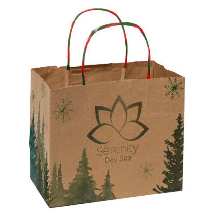 Custom Full Color Natural Holiday Handle Shopper - 8.5" x 7.25" x 5"- Front side