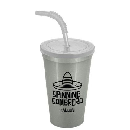 Logo Imprinted Sport Sipper with Flex Straw - Metallic Silver