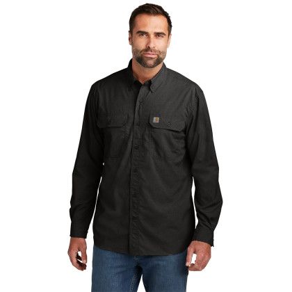 Custom Carhartt Force Solid Long Sleeve Shirt - Black front View 