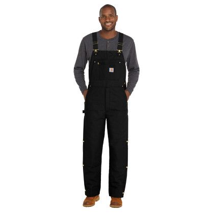 Custom Carhartt Short Firm Duck Insulated Bib Overalls - Black Front view