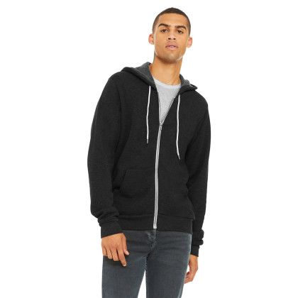 Custom BELLA+CANVAS Unisex Sponge Fleece Full-Zip Hoodie - Black Heather Front view