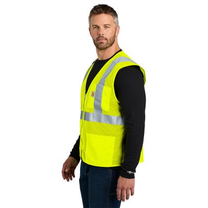 Custom Carhartt ANSI Class 2 Mesh Zip-Front Vest - Brite Lime Side View 