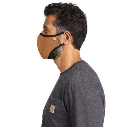Custom Carhartt Cotton Ear Loop Face Mask - Carhartt Brown Side View Custom Carhartt Cotton Ear Loop Face Mask - Carhartt Brown Side View