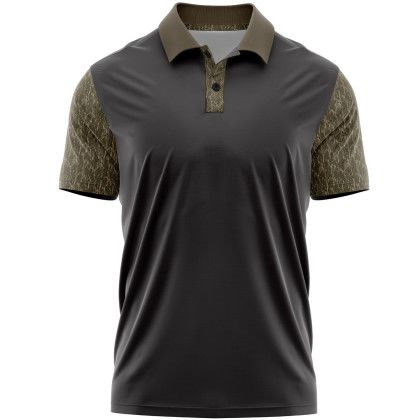 Custom Mossy Oak Men's 4.4 oz. Polyester Interlock Polo Shirt - MO Bottomland Front view Custom Mossy Oak Men's 4.4 oz. Polyester Interlock Polo Shirt - MO Bottomland Front view