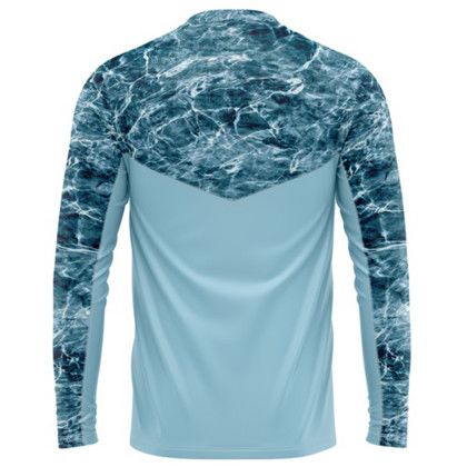Custom Mossy Oak Men's 4.4 oz. Polyester Interlock Long Sleeve T-Shirt, UPF 50+ - MO Element Spindrift Back view