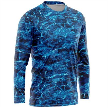 Custom Mossy Oak Men's 4.4 oz. Polyester Interlock Raglan Long Sleeve T-Shirt, UPF 50+ - MO Elements Marlin Front view