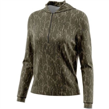 Custom Mossy Oak Women's 4.4 oz. Polyester Interlock Pullover Half Zip Hoodie - MO Bottomland Front view