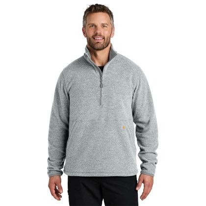 Custom Carhartt Textured 1/2-Zip Fleece Jacket - Heather Grey Front View Custom Carhartt Textured 1/2-Zip Fleece Jacket - Heather Grey Front View