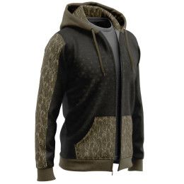 Custom Mossy Oak Men's 8.2 oz. Polar Fleece Full Zip Hoodie with Kangaroo Pocket - MO Bottomland Front view