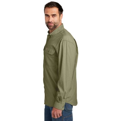 Custom Carhartt Force Solid Long Sleeve Shirt - Burnt Olive Side View 
