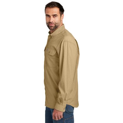 Custom Carhartt Force Solid Long Sleeve Shirt - Dark Khaki Side View 