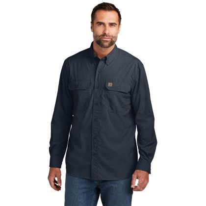 Custom Carhartt Force Solid Long Sleeve Shirt - Navy Front View 