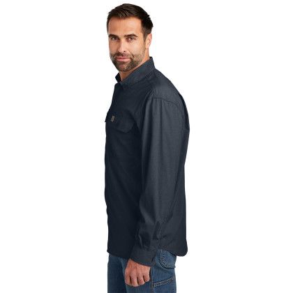 Custom Carhartt Force Solid Long Sleeve Shirt - Navy Side View 