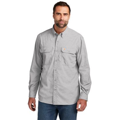 Custom Carhartt Force Solid Long Sleeve Shirt - Steel Front View 