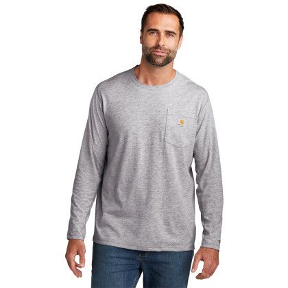 Custom Carhartt Force Long Sleeve Pocket T-Shirt - Heather Grey Front view Custom Carhartt Force Long Sleeve Pocket T-Shirt - Heather Grey Front view