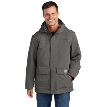 Custom Carhartt Super Dux Insulated Hooded Coat - Gravel Grey Front View Custom Carhartt Super Dux Insulated Hooded Coat - Gravel Grey Front View