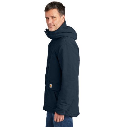 Custom Carhartt Super Dux Insulated Hooded Coat - Navy Side View Custom Carhartt Super Dux Insulated Hooded Coat - Navy Side View