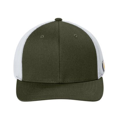 Custom Carhartt Flexfit 110 Mesh Back Cap - Moss&White Front view Custom Carhartt Flexfit 110 Mesh Back Cap - Moss&White Front view